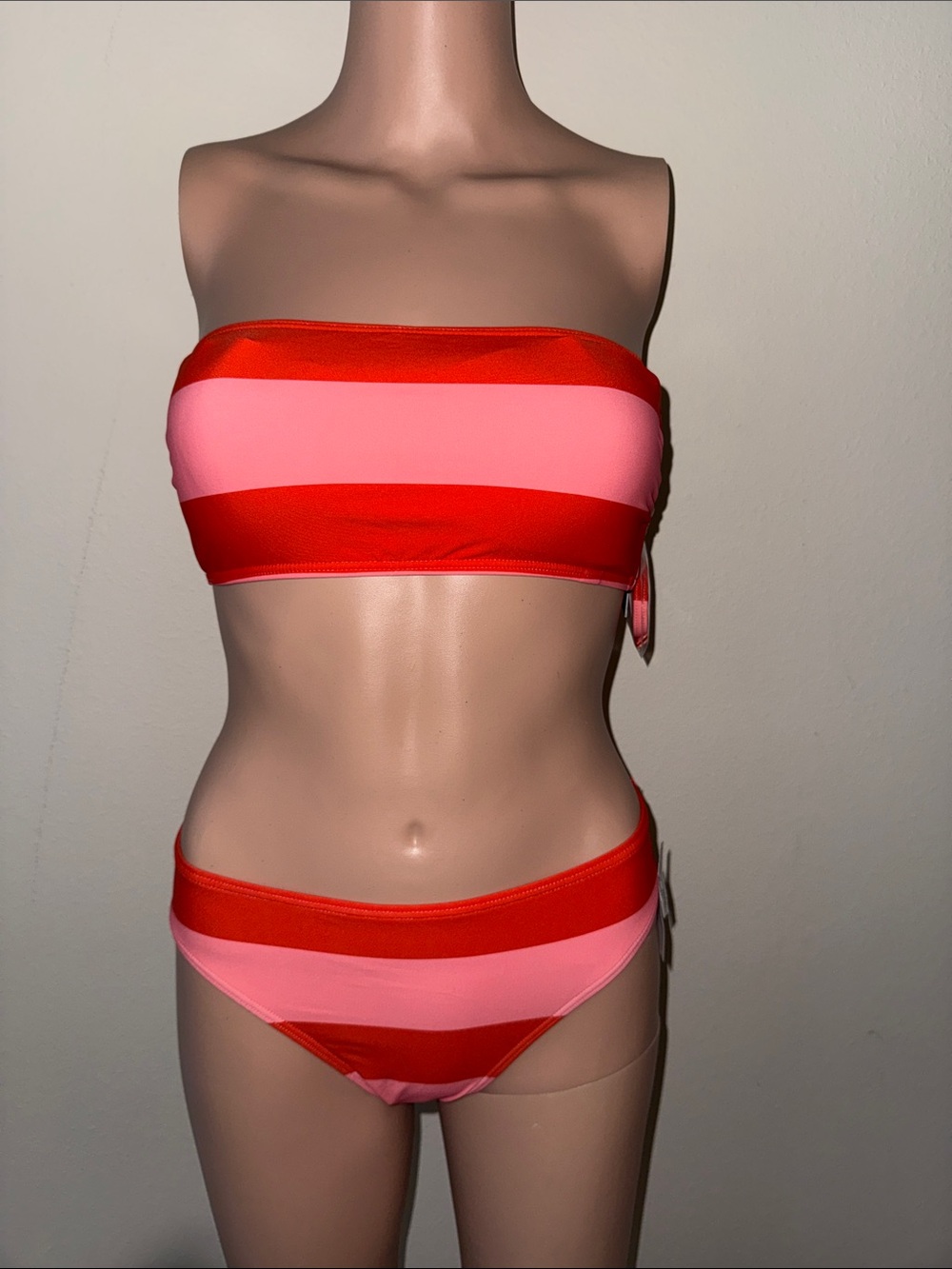 kate spade Red and Pink Stripe Bandeau Two-Piece Bikini